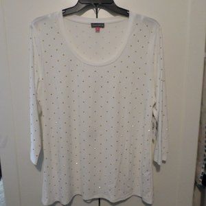 Vince Camuto Golden Rivet Embellished Long Sleeve Stretch Jersey Knit Top XL